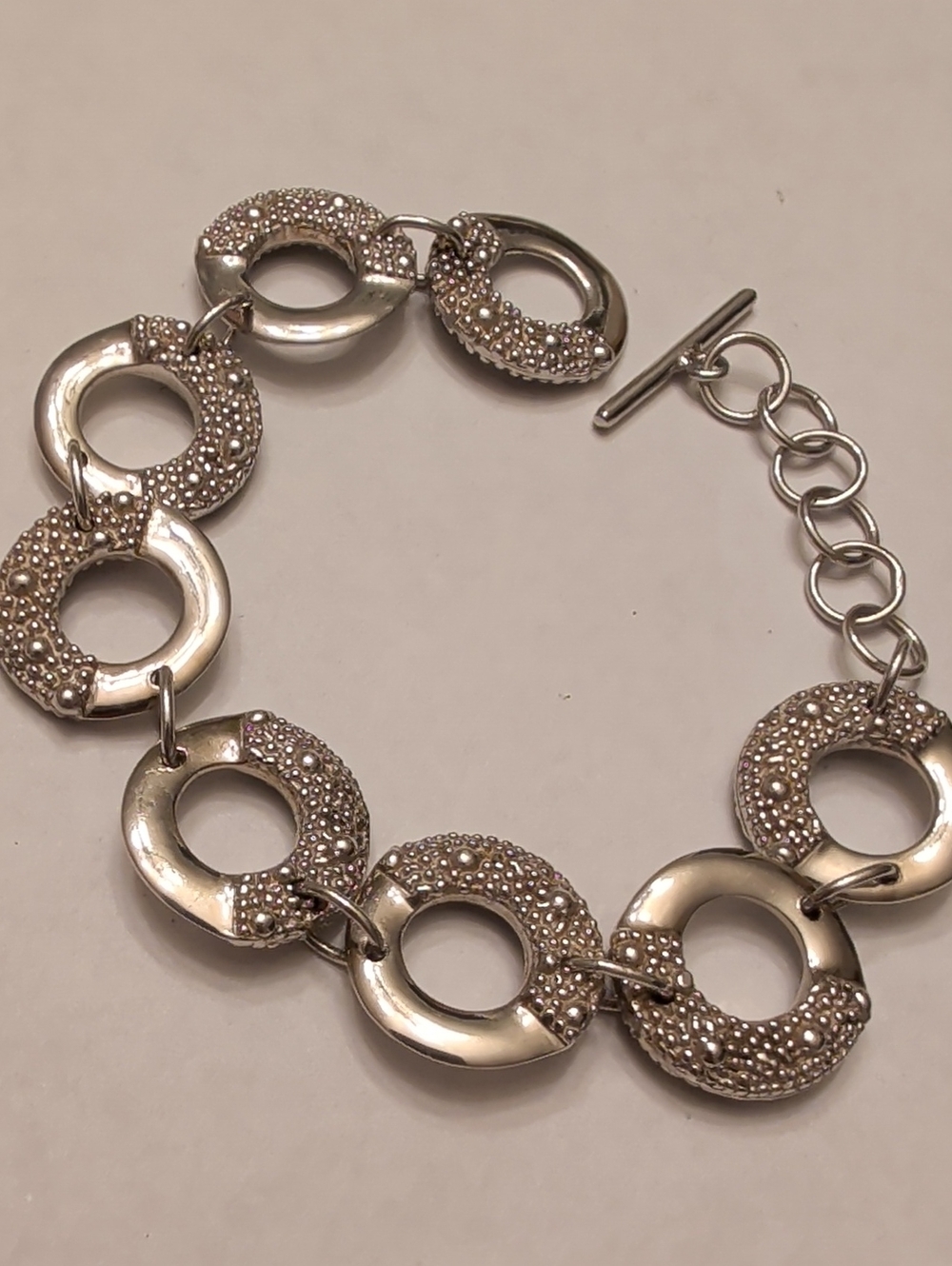Sterling Silver Textured Circle Link Bracelet - Women Jewelry